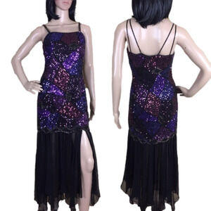 OLEG CASSINI Gatsby Style Beaded Silk Dress Size 4